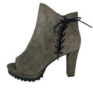 AllSaints Womens Boots Green/gray Olive Suede Micaela Peep Toe Ankle size 10